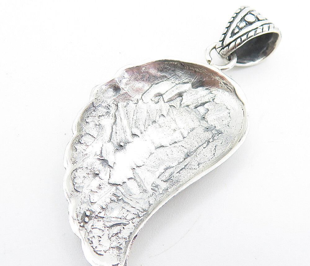 925 Sterling Silver  Shiny Swirl Patterned Wing Motif Drop Pendant  PT5705