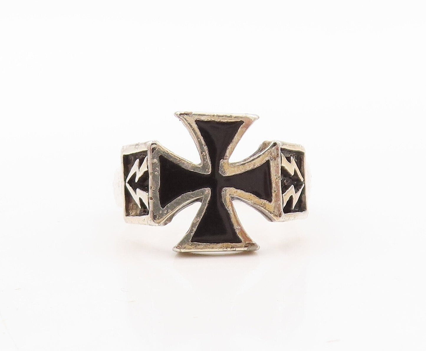925 Sterling Silver Vintage Ring GLS Enameled Designer Cutout  Sz 9  RG31007