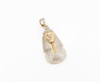925 Sterling Silver Vintage Pendant Gold Plated CZ Egyptian King Pharaoh PT23985