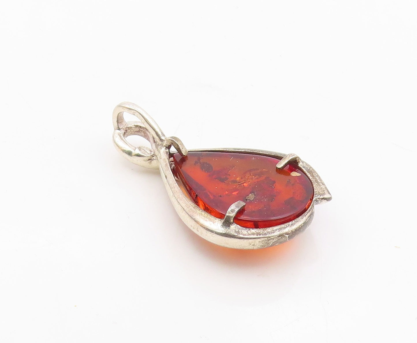 925 Sterling Silver  Vintage Wrapped Pear Shaped Baltic Amber Pendant  PT20180