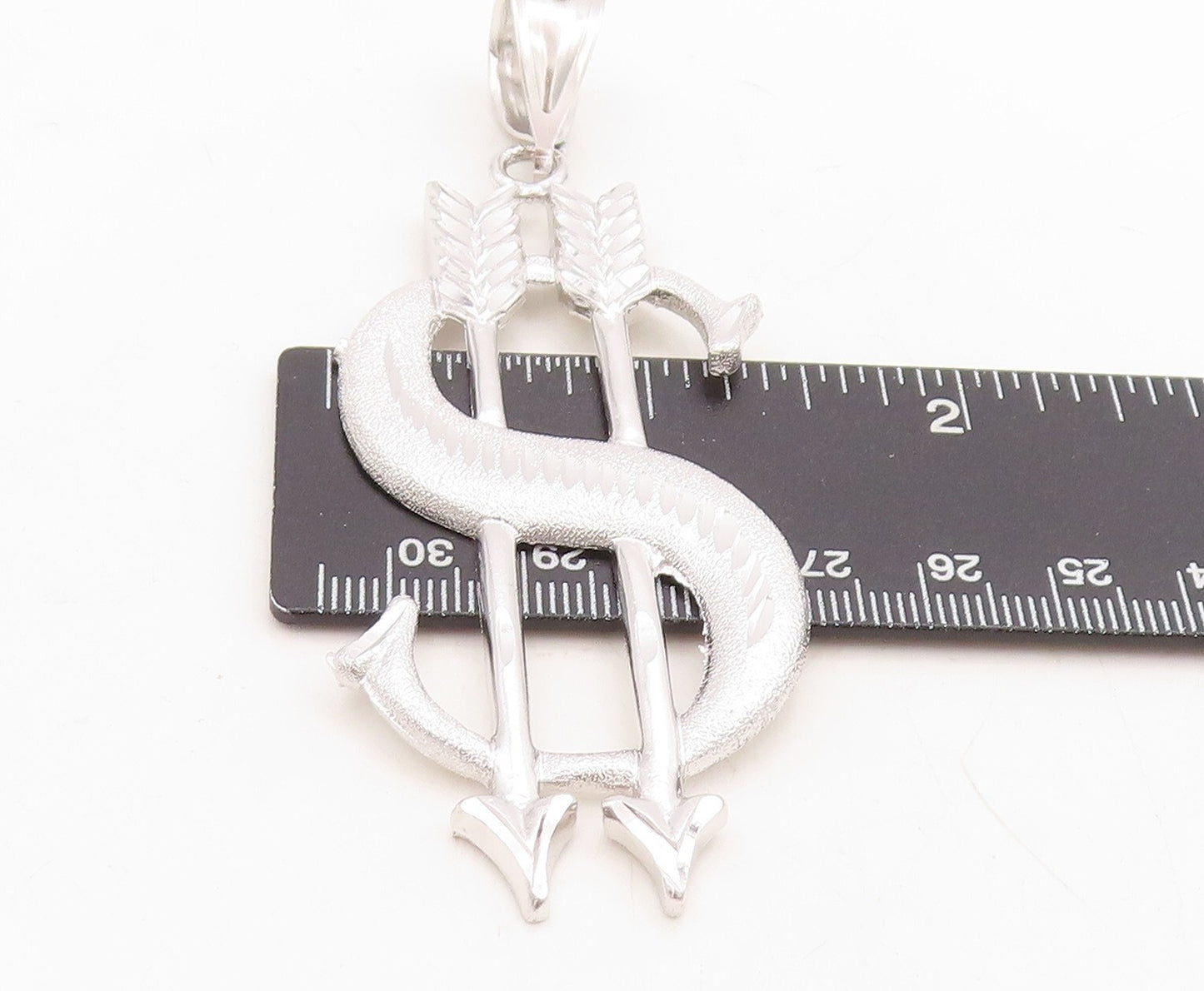 925 Sterling Silver Vintage Pendant Large Solid Cutout Dollar Symbol  PT23885