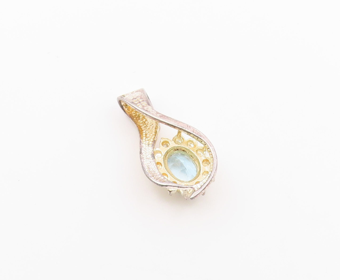 925 Sterling Silver  Vintage Shiny Blue Topaz Floral Motif Pendant  PT17768