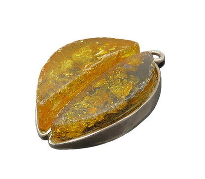 925 Sterling Silver  Vintage Amber Shiny Half Moon Shaped Pendant  PT13272