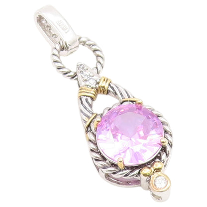 925 Sterling Silver Vintage Pendant Two Tone Amethyst Twisted Cable Drop PT26615