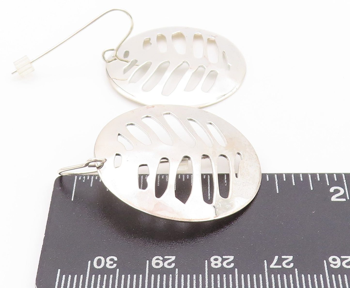925 Sterling Silver Vintage Earrings RLM Modernist Ribbed Round Disk  EG13516