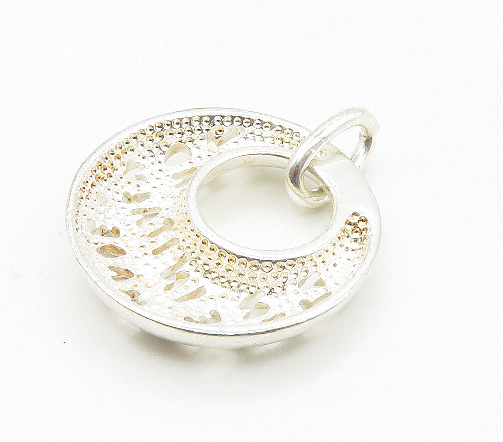 925 Sterling Silver  Shiny Made In Italy Cutout Round Drop Pendant  PT12120