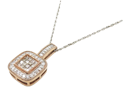 925 Silver & 10K GOLD  Genuine Diamonds Rose Gold Plated Chain Necklace NE1990