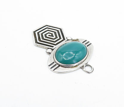 MEXICO 925 Sterling Silver  Vintage Green Onyx Spiral Hexagon Pendant  PT2734