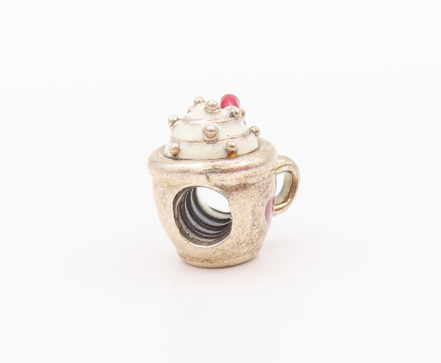 925 Sterling Silver Vintage Pendant PANDORA Enameled Christmas Mug PT24044