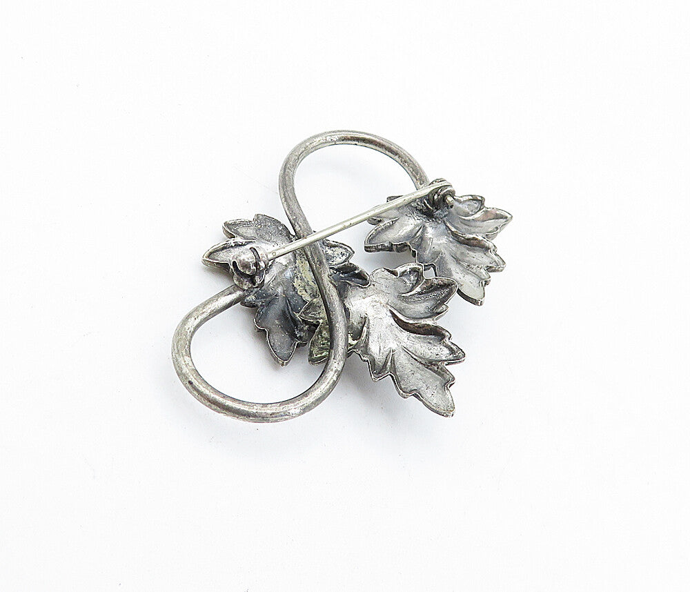 925 Sterling Silver  Vintage Pearls Dark Tone Autumn Leaves Brooch Pin  BP1696