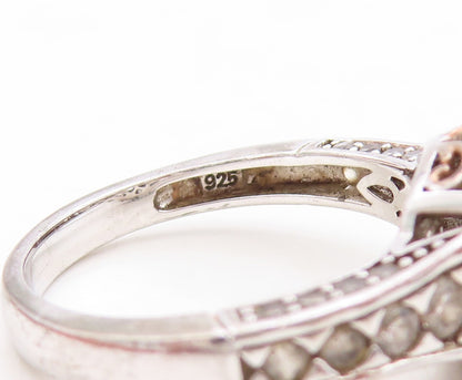 925 Sterling Silver Vintage Ring Square Cut Halo Round Cut CZ  Sz 9  RG31581