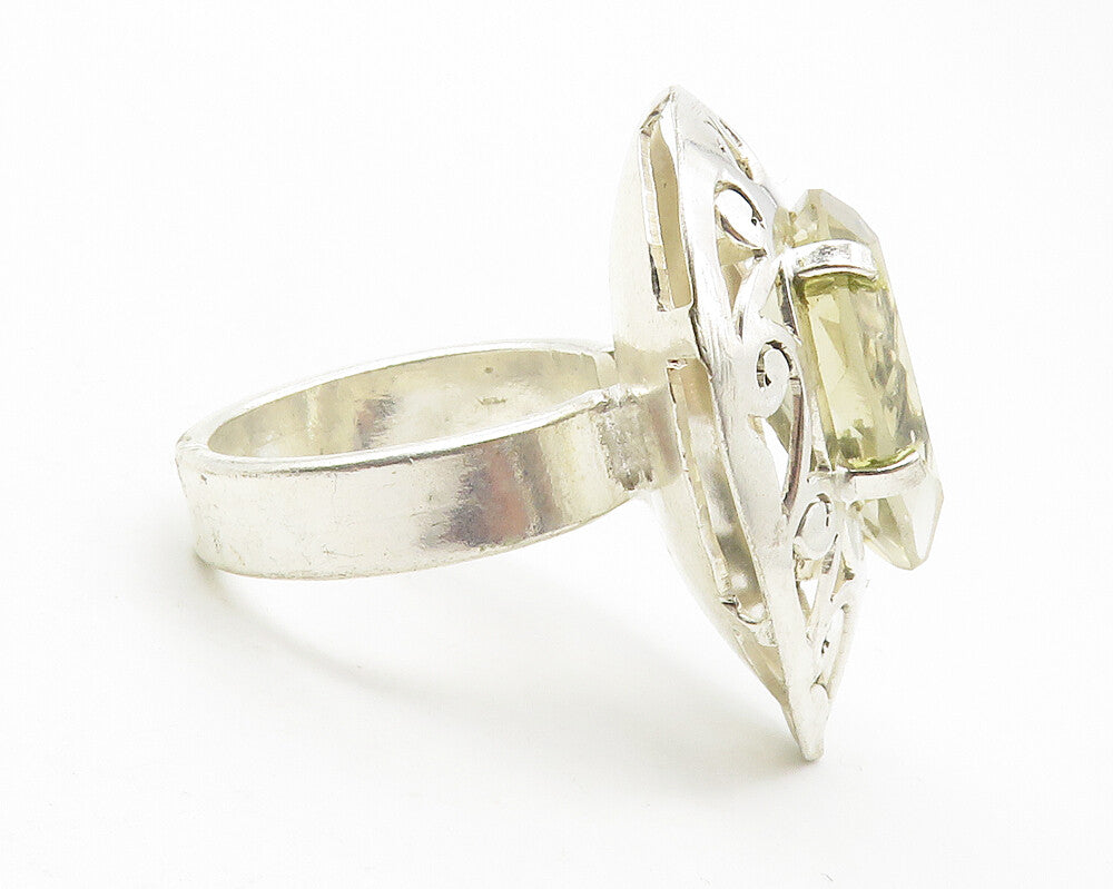925 Sterling Silver  Pear Shape Topaz Cutout Swirl Cocktail Ring Sz 7  RG11836