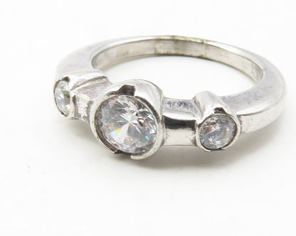 925 Sterling Silver  Sparkling Cubic Zirconia 3 Stone Band Ring Sz 5  RG11894