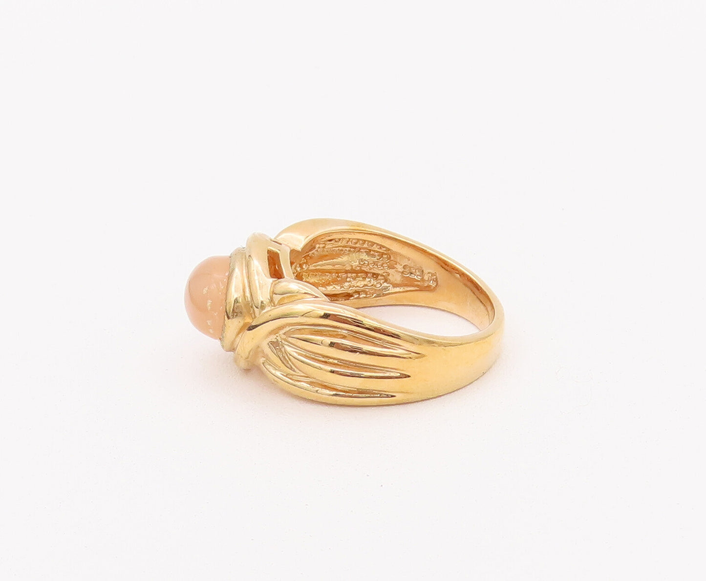 925 Sterling Silver Vintage Ring Gold Plated Carved Cream Gemstone Sz 9  RG28032