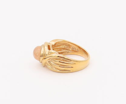 925 Sterling Silver Vintage Ring Gold Plated Carved Cream Gemstone Sz 9  RG28032