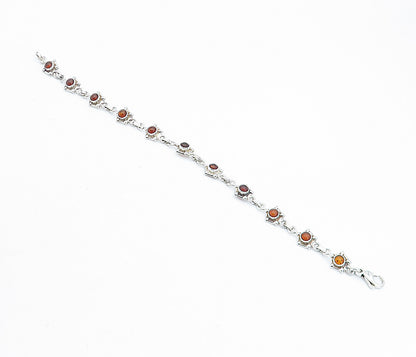 925 Sterling Silver Petite Cabochon Cut Amber Shiny Chain Bracelet BT2162