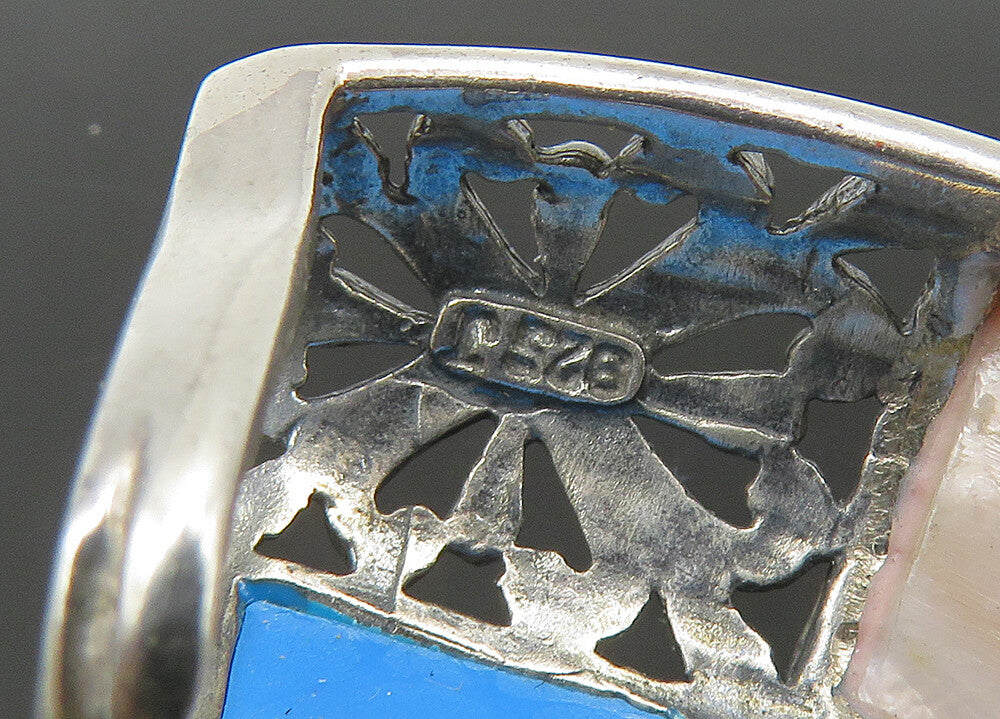 925 Sterling Silver  Vintage Mother Of Pearl Floral Slide Pendant  PT17634
