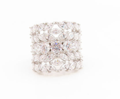 925 Sterling Silver Vintage Ring CZ Elegant Multi Row Wide Band  Sz 6.5  RG35117