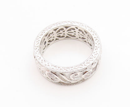 925 Sterling Silver Vintage Ring VANNA K CZ Leaf Scrollwork Band  Sz 8  RG35876