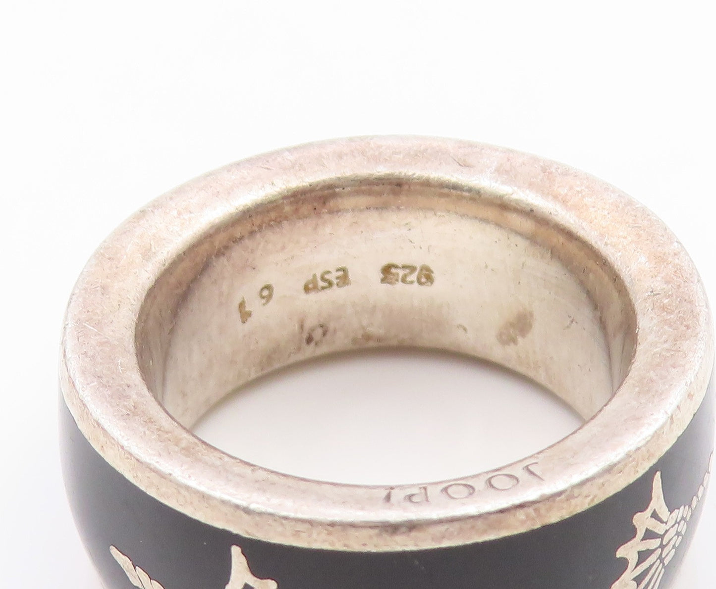 925 Sterling Silver Vintage Ring JOOP Enamel Gothic Wide Band  Sz 9.5  RG34711