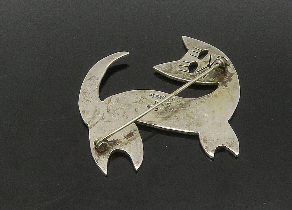 MEXICO 925 Sterling Silver  Vintage Cutout Eyes Smiling Cat Brooch Pin  BP8985