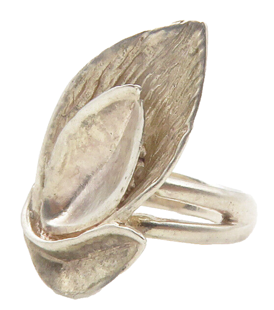 925 Sterling Silver  Vintage Shiny Flower Motif Split Band Ring Sz 6  RG11756
