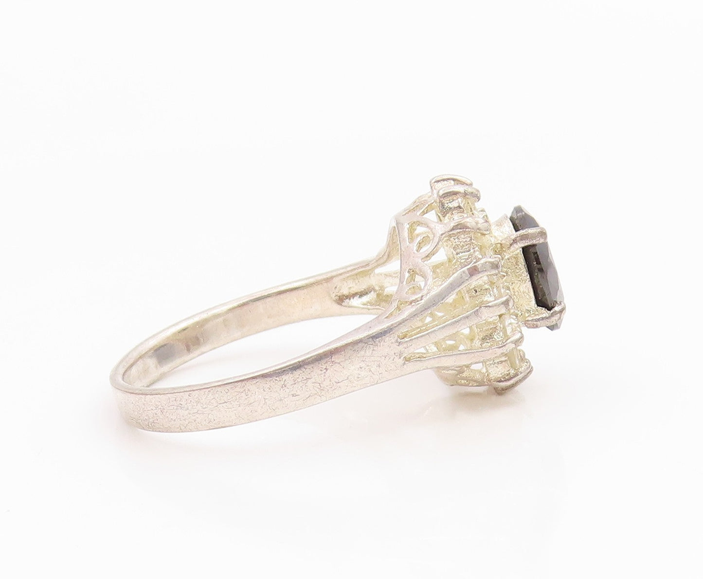 925 Sterling Silver Vintage Ring Elegant Sapphire & Topaz Band  Sz 8  RG35472