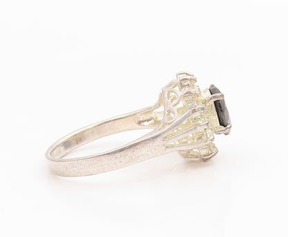 925 Sterling Silver Vintage Ring Elegant Sapphire & Topaz Band  Sz 8  RG35472