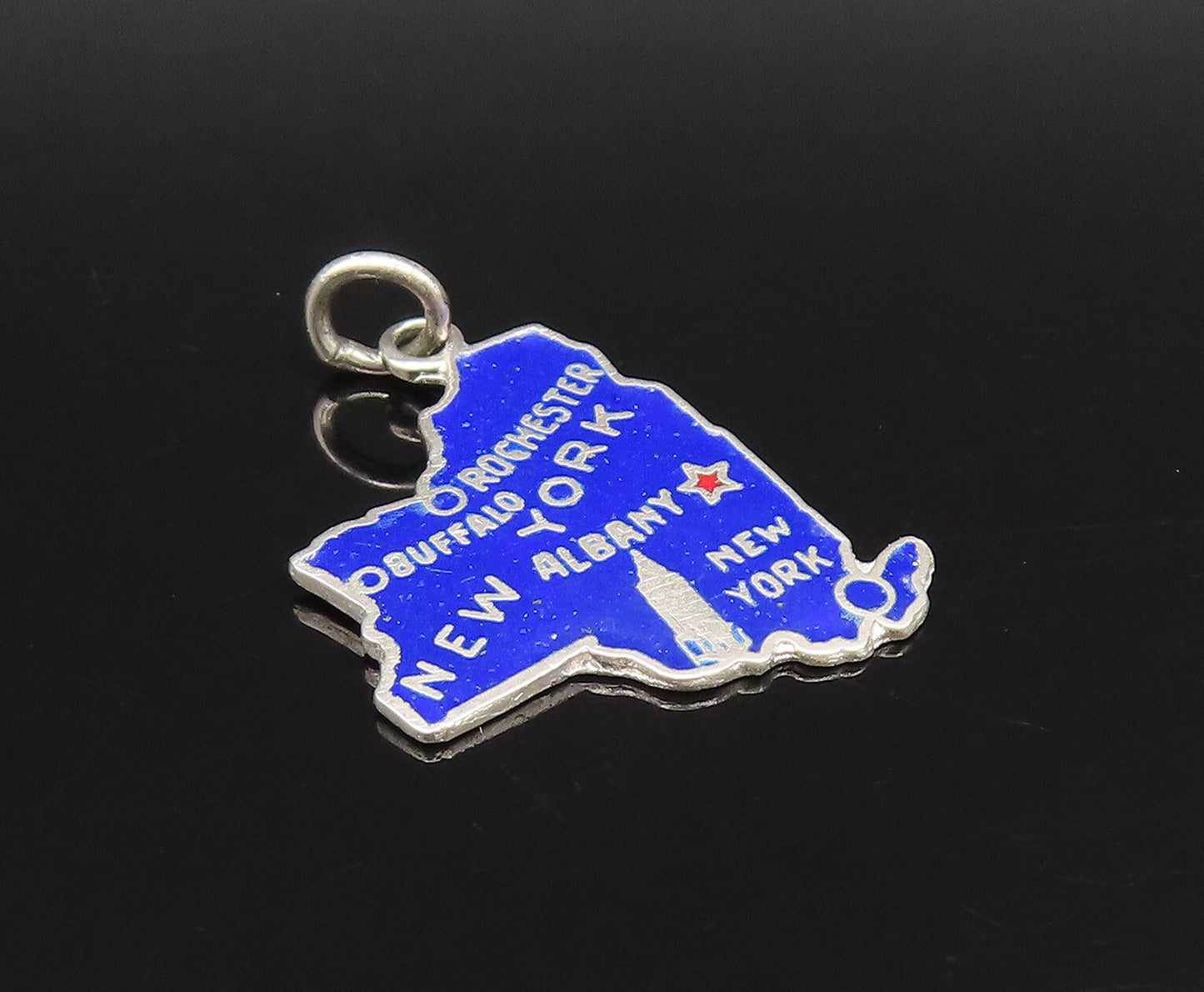 925 Sterling Silver  Vintage Enamel New York State Souvenir Pendant  PT21586