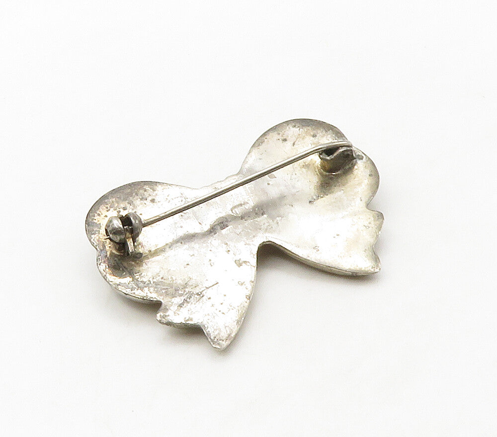 925 Sterling Silver  Vintage Hollow Bow Tied Ribbon Motif Brooch Pin  BP6428