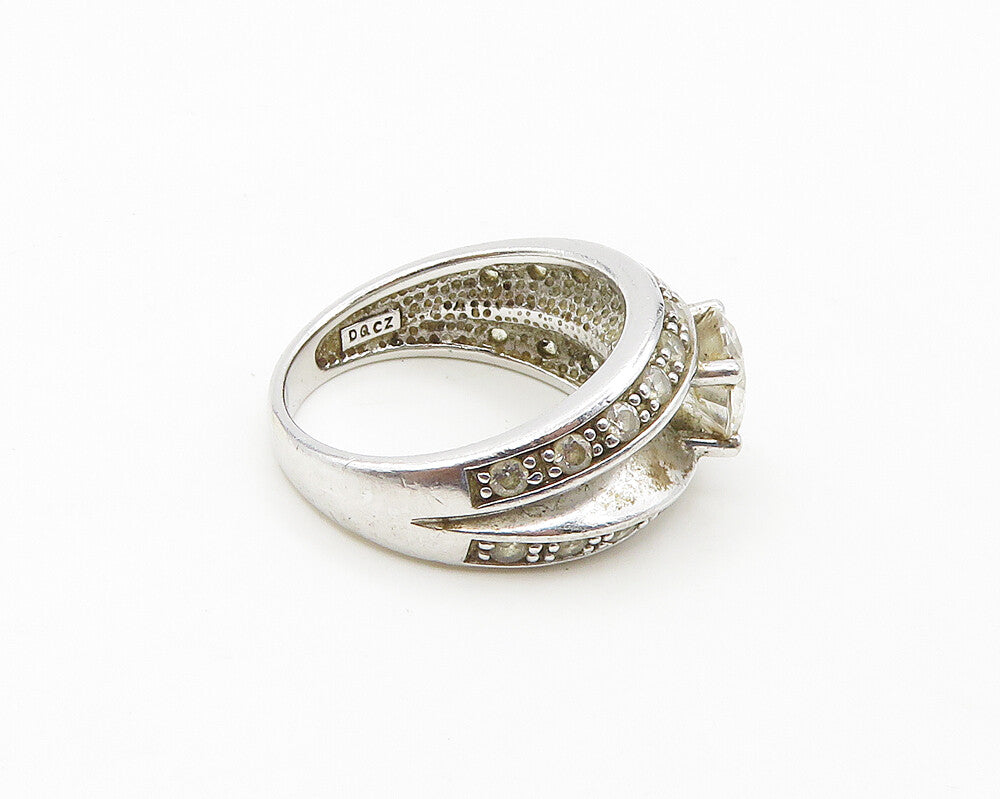 925 Sterling Silver  Vintage Cubic Zirconia Concave Band Ring Sz 5  RG18303