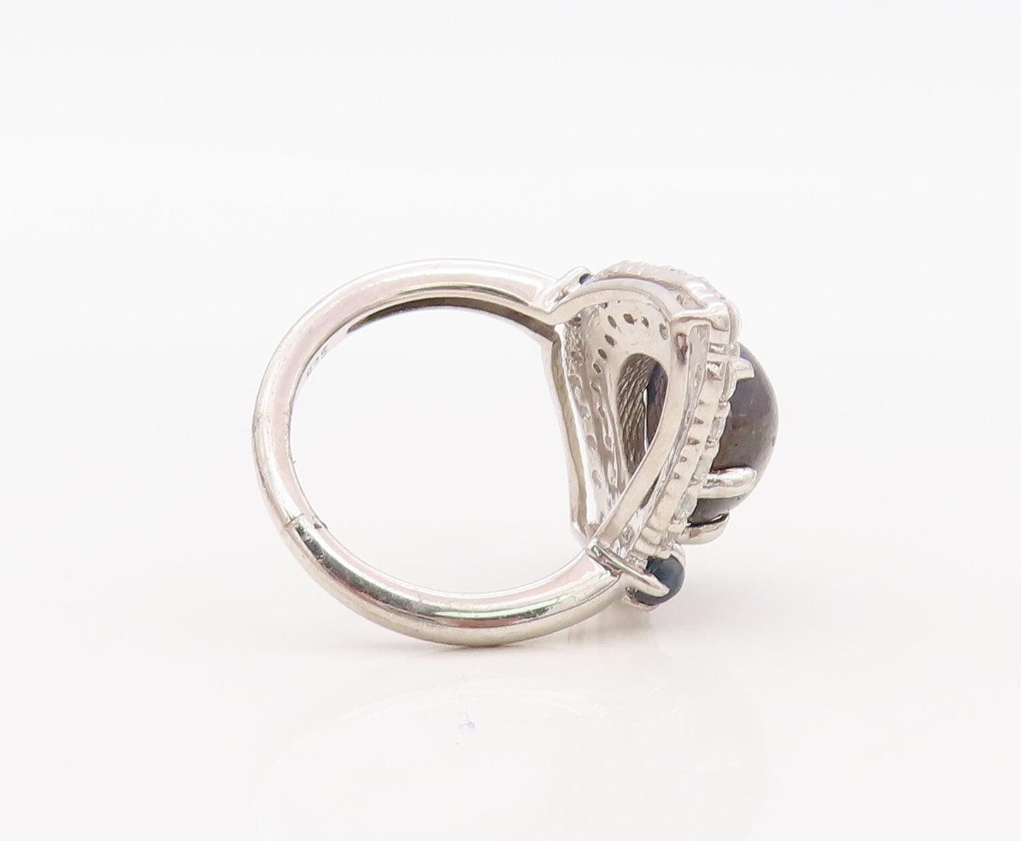 925 Sterling Silver Vintage Ring Diamonds Shape CZ & Gemstones  Sz 7  RG30595