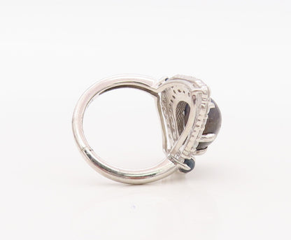 925 Sterling Silver Vintage Ring Diamonds Shape CZ & Gemstones  Sz 7  RG30595