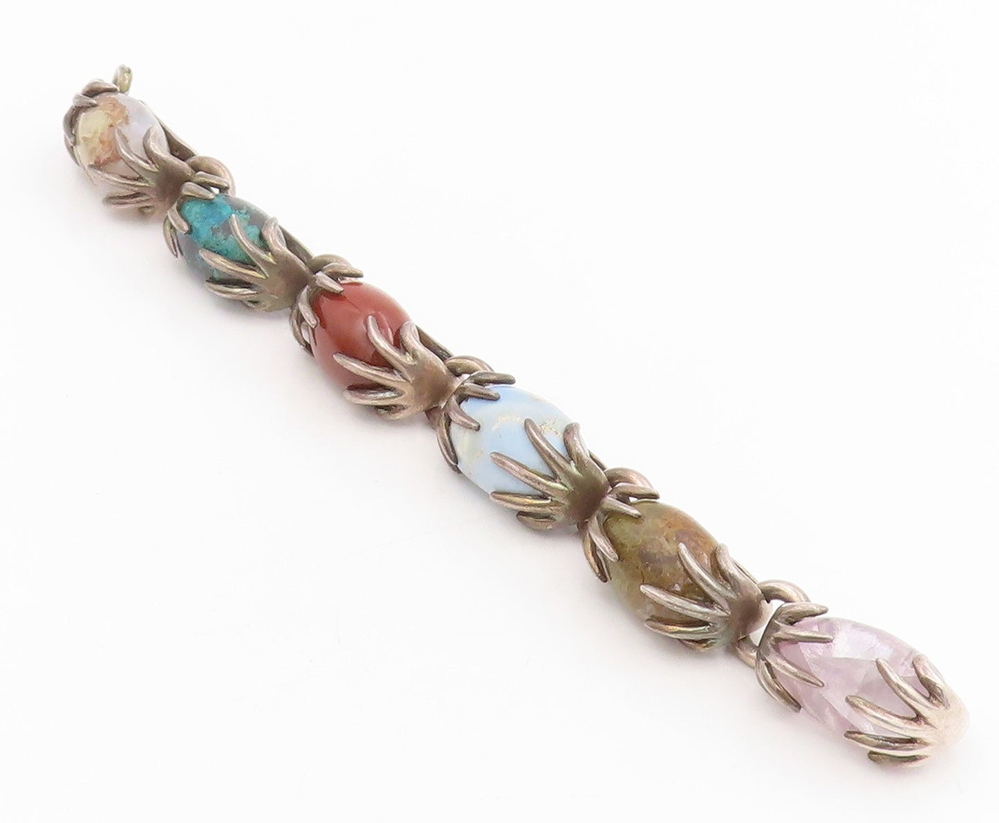 925 Sterling Silver Vintage Bracelet LOS CASTILLO Multi Gemstone Chain  BT11519