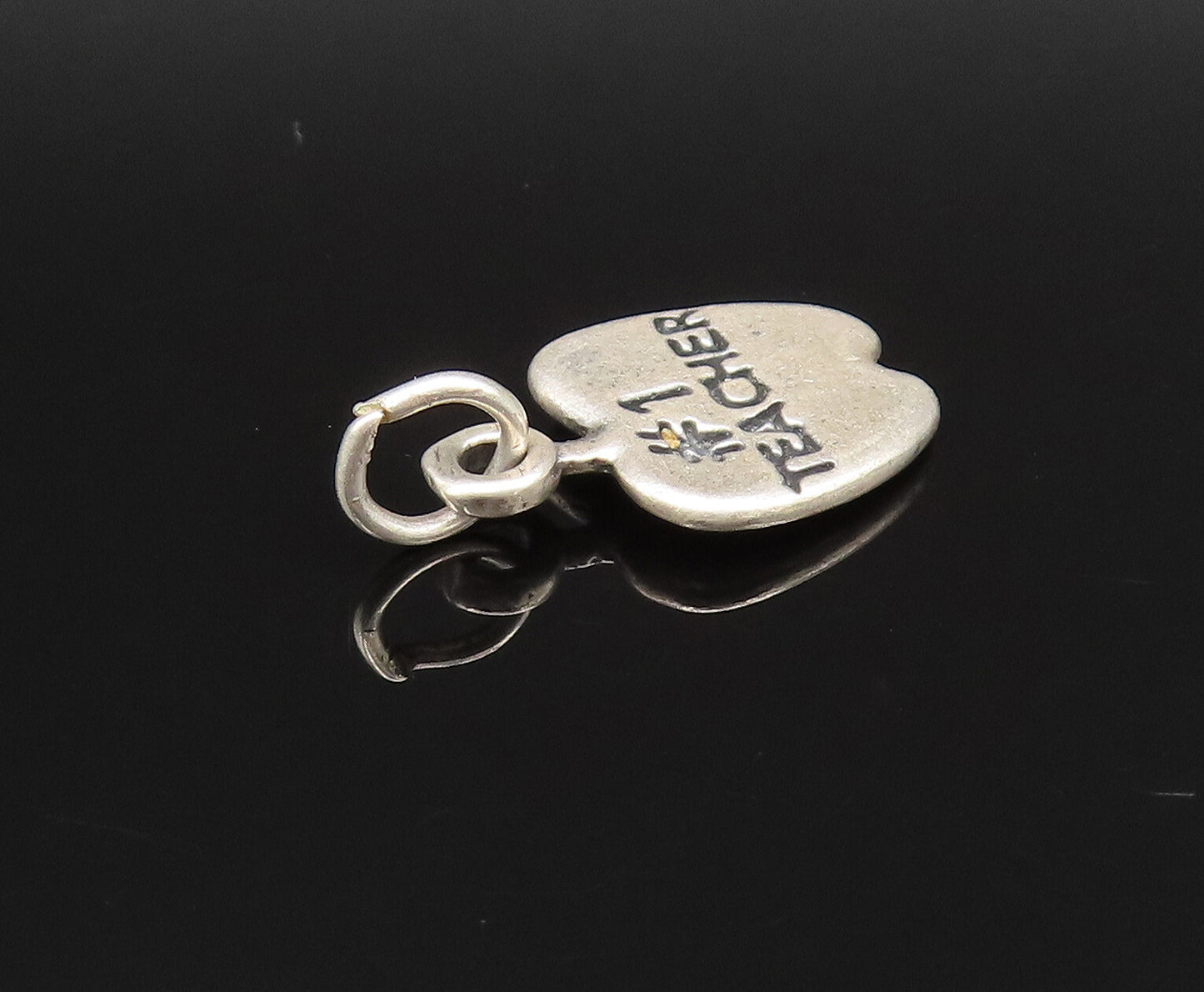 925 Sterling Silver  Vintage Engraved #1 Teacher Apple Charm Pendant  PT21352
