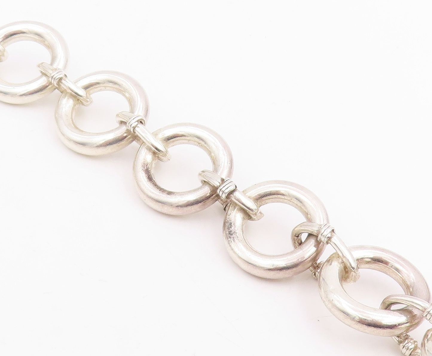925 Sterling Silver Vintage Necklace Chunky Interlocking Circles Chain  NE4776