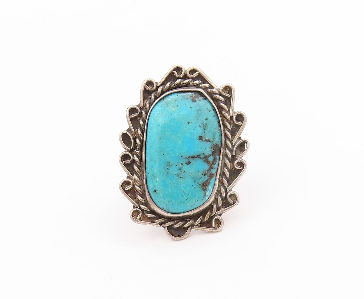 925 Sterling Silver Vintage Ring NAVAJO Cabochon Turquoise Band  Sz 5.5  RG33516