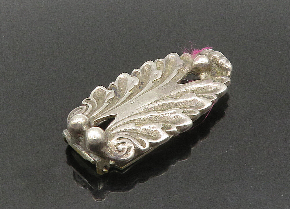 925 Sterling Silver  Vintage Shiny Floral Leaf Design Tie Clip  TR2942