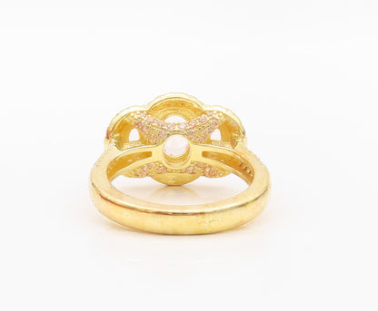 925 Sterling Silver Vintage Ring Gold Plated Designer 2 Tone CZ  Sz 7  RG30163
