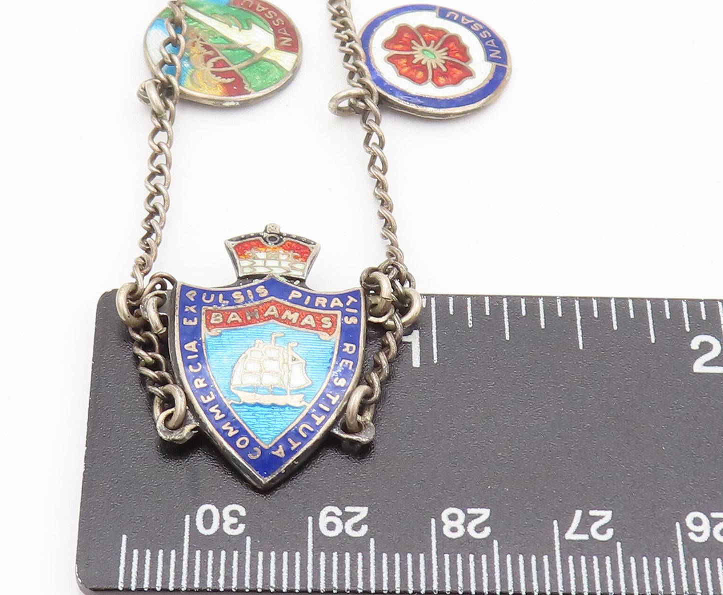 BMCO 925 Sterling Silver  Vintage Bahamas Enameled Tourist Bracelet  BT10094