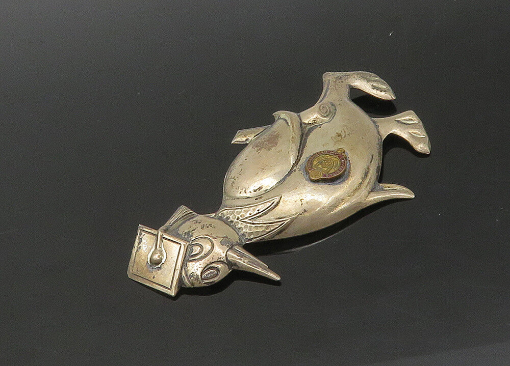 TRUART 925 Silver  Vintage Antique Penguin Graduate Diploma Brooch Pin  BP8714
