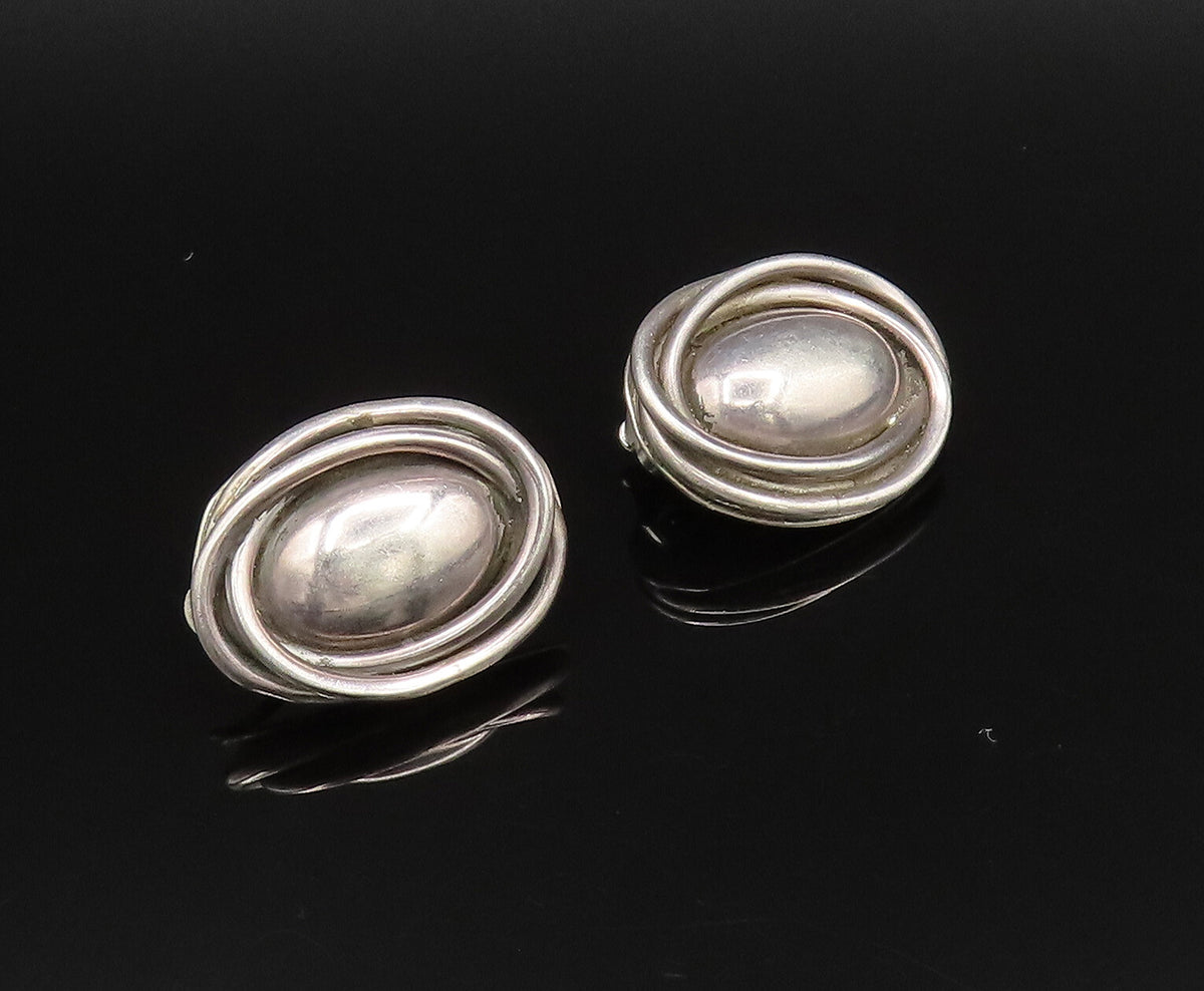 MEXICO 925 Silver  Vintage Wrapped Oval Bead Non Pierced Earrings  EG12098