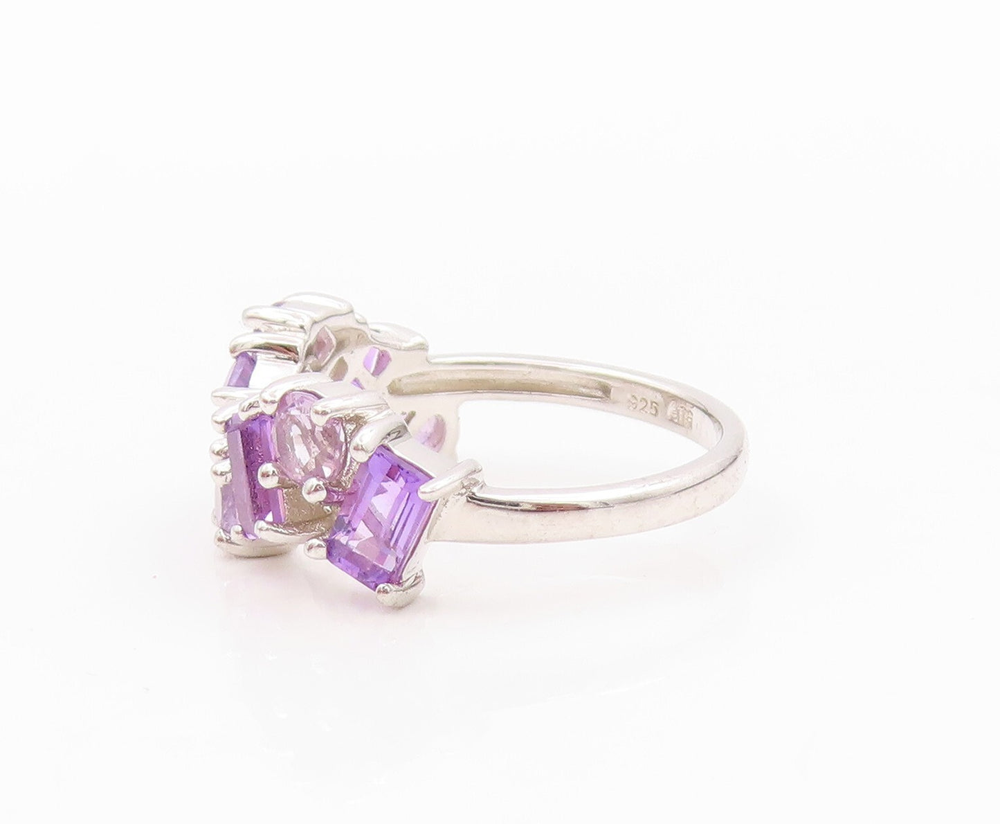 925 Sterling Silver Vintage Ring Brutalist Cut Multi Shade Amethyst Sz 7 RG31775