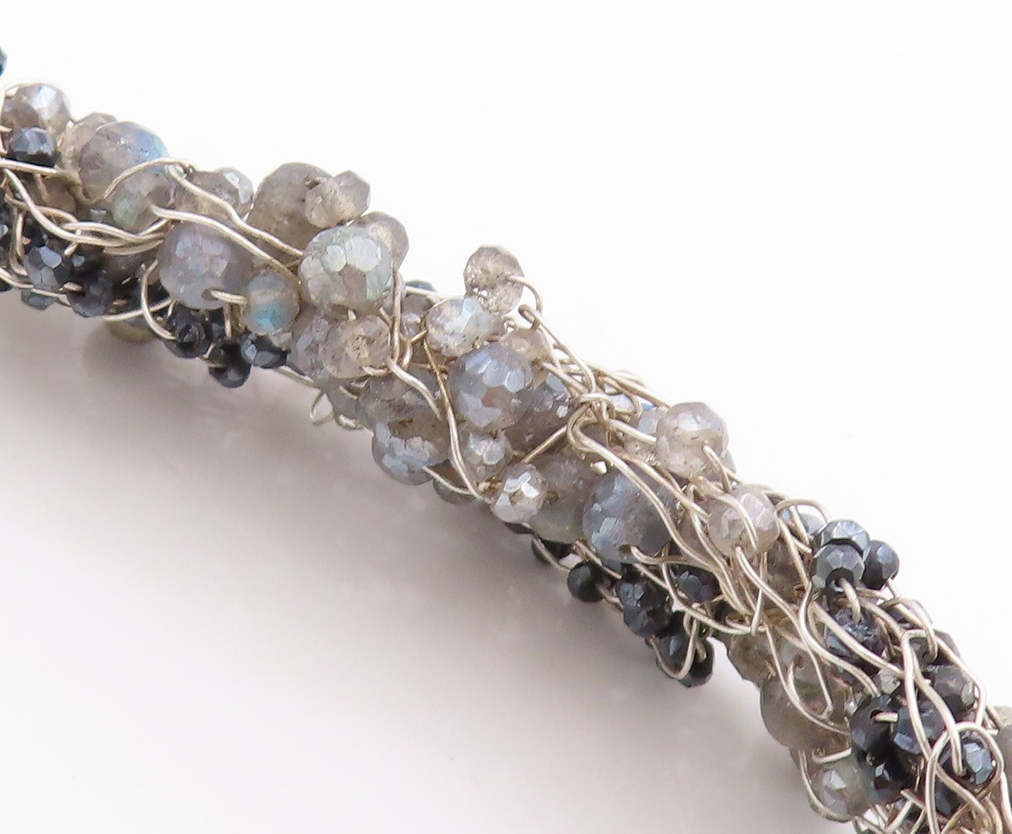 925 Sterling Silver Vintage Necklace ANNALISE Brutalist Gemstone Beads  NE4601
