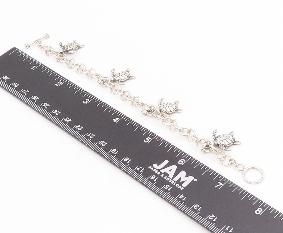 925 Sterling Silver Vintage Bracelet Etched Nautical Sea Turtle Link  BT11668
