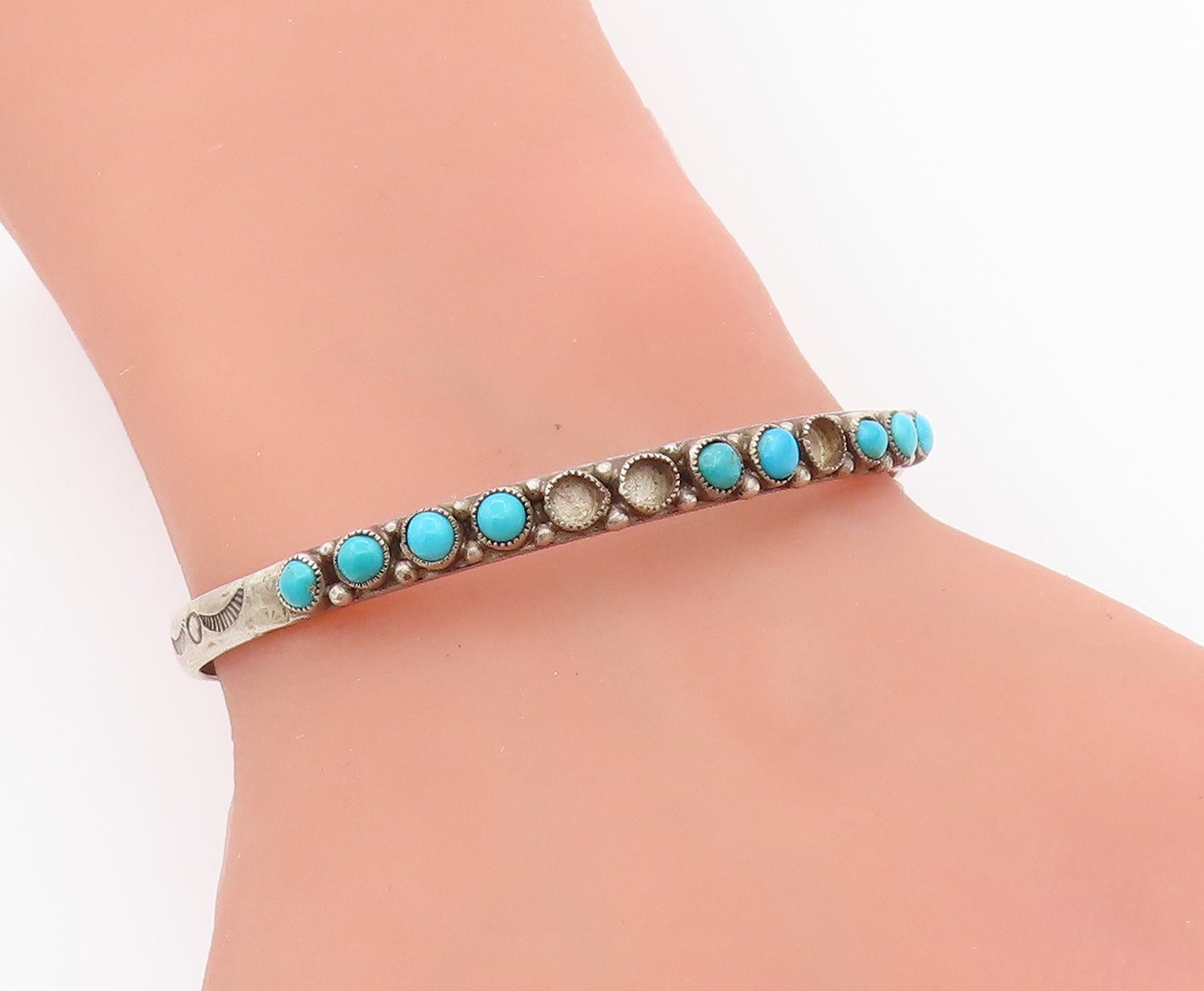 925 Sterling Silver Vintage Bracelet Antique Larimar Beaded Cuff  BT11301