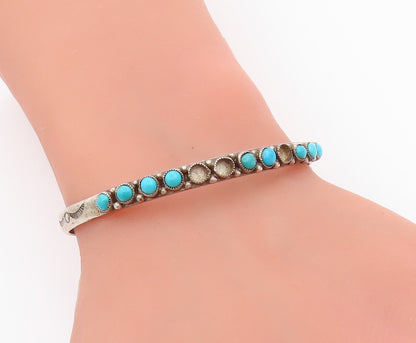 925 Sterling Silver Vintage Bracelet Antique Larimar Beaded Cuff  BT11301