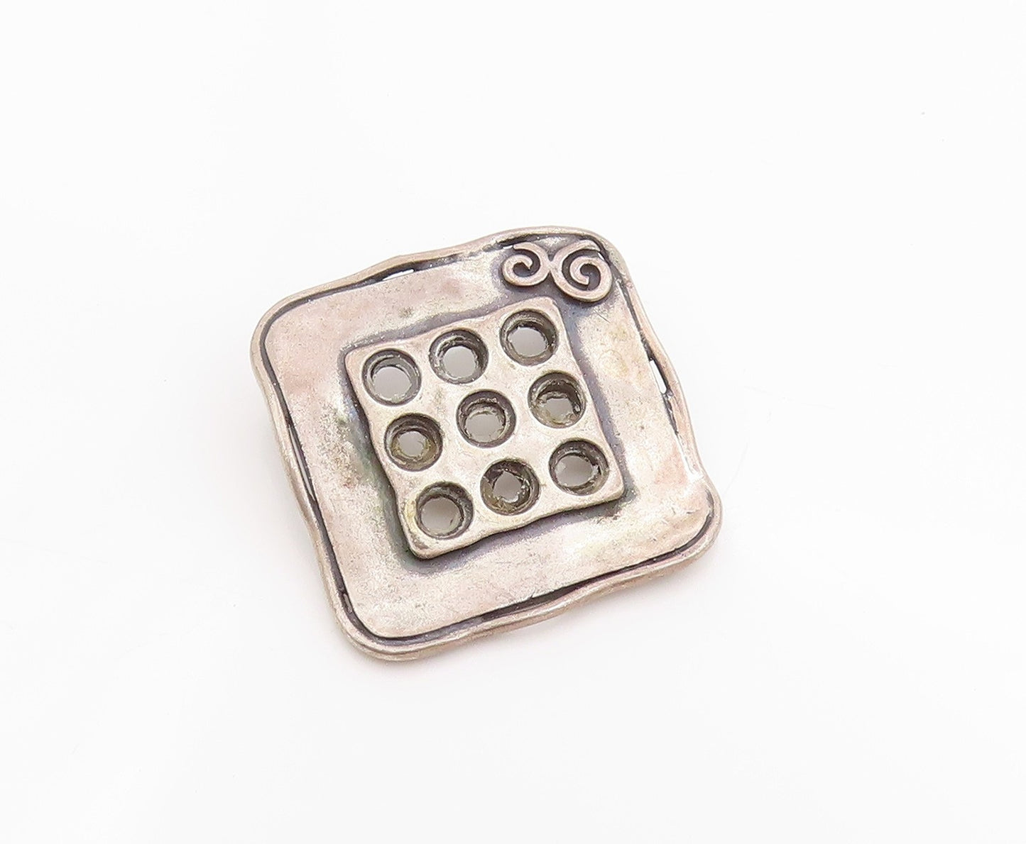 925 Sterling Silver Vintage Pendant Etched Geometric Cut Out Design  PT24822