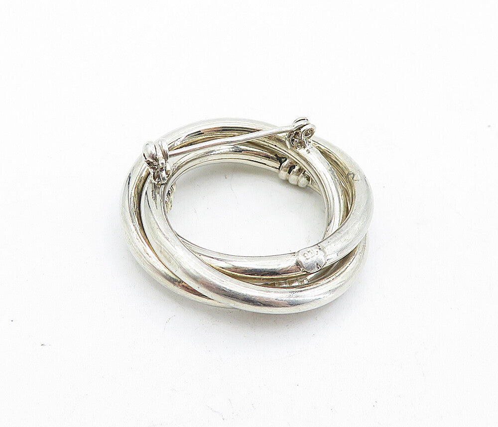 925 Sterling Silver  Vintage Fluted Detail Open Circles Brooch Pin  BP1491