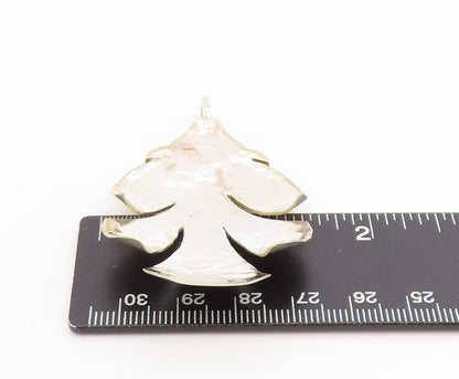 925 Sterling Silver Vintage Pendant Modernist Hammered Leaf Locket  PT25286